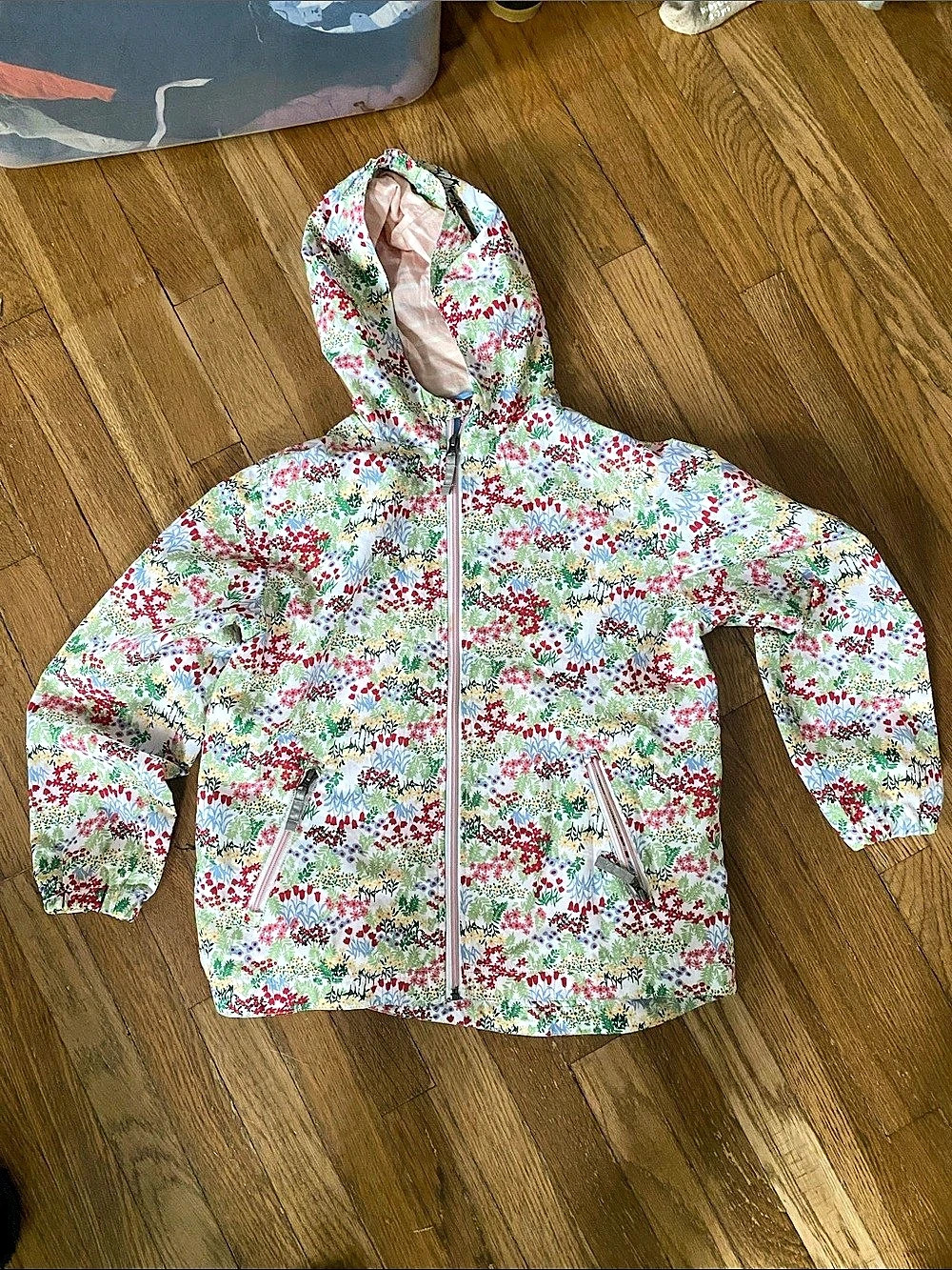 Hanna Andersson Floral Hooded Rain Jacket in Blue & Pink Size 12
